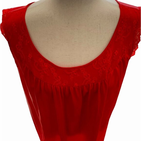 VTG 1940s Pinehurst Lingerie USA Red Nylon & Lace Nightgown Long Maxi Large - Picture 7 of 11
